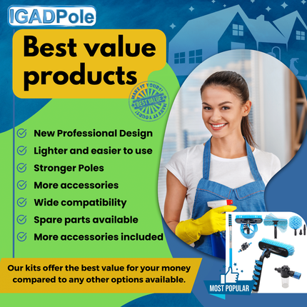 IGADPole 12ft (3.6m) Washing Kit: Water-fed Brush, Soap Dispenser and hose tap