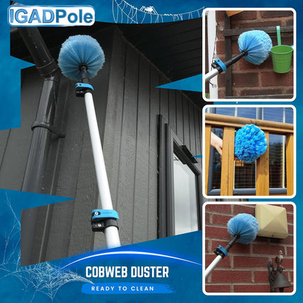 9m (30ft)Telescopic High Reach Extension Pole with Extending Round Cobweb Duster