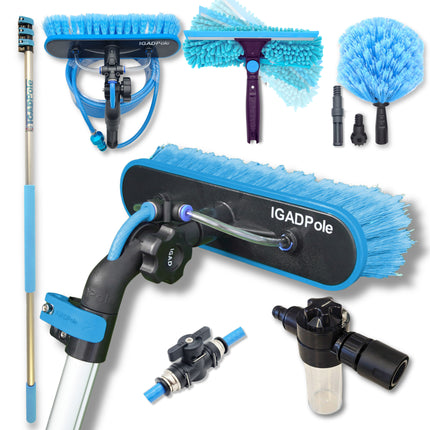 3.6m (12ft) Washing Kit: Water-fed Brush, Cobweb Duster, 25cm Squeegee and Soap Dispenser