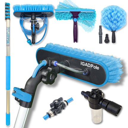 6m (20ft) Washing Kit: Water-fed Brush, Cobweb Duster, 25cm Squeegee and Soap Dispenser