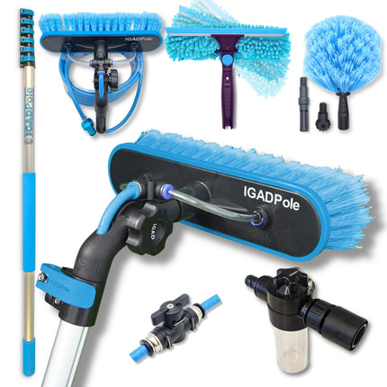 7m (24ft) Washing Kit: Water-fed Brush, Cobweb Duster, 25cm Squeegee and Soap Dispenser