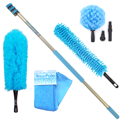 IGADPole Extension Pole with Microfiber Feather Duster, Cobweb Duster, Chenille Duster and Cleaning Cloths Set