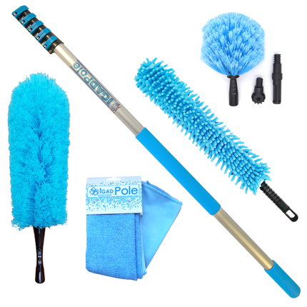 IGADPole Extension Pole with Microfiber Feather Duster, Cobweb Duster, Chenille Duster and Cleaning Cloths Set