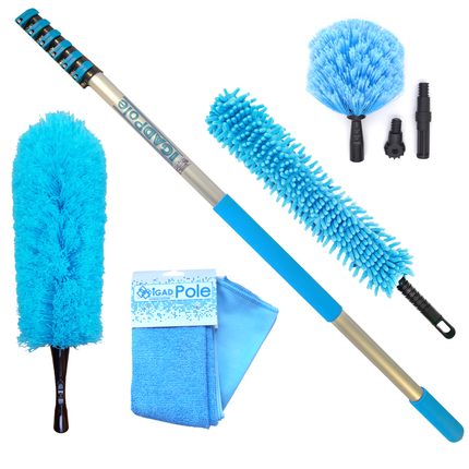 IGADPole Extension Pole with Microfiber Feather Duster, Cobweb Duster, Chenille Duster and Cleaning Cloths Set