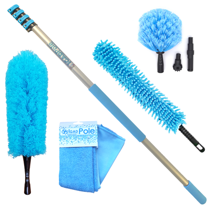 IGADPole Extension Pole with Microfiber Feather Duster, Cobweb Duster, Chenille Duster and Cleaning Cloths Set