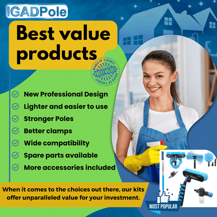 IGADPole Extension Pole with Microfiber Feather Duster, Cobweb Duster, Chenille Duster and Cleaning Cloths Set