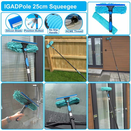 IGADPOLE 2m (6.6ft) Window Cleaning Kit, Extension Pole and 10 inch (25cm) Squeegee