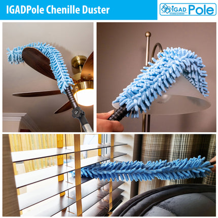 IGADPole Extension Pole with Microfiber Feather Duster, Cobweb Duster, Chenille Duster and Cleaning Cloths Set