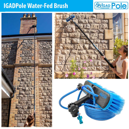 IGADPole 10"(25cm) Soft Bristle window Wash Brush with Water Fed Hose Kit,  8m Long Light Hose