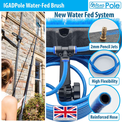 IGADPole 10"(25cm) Soft Bristle window Wash Brush with Water Fed Hose Kit,  8m Long Light Hose